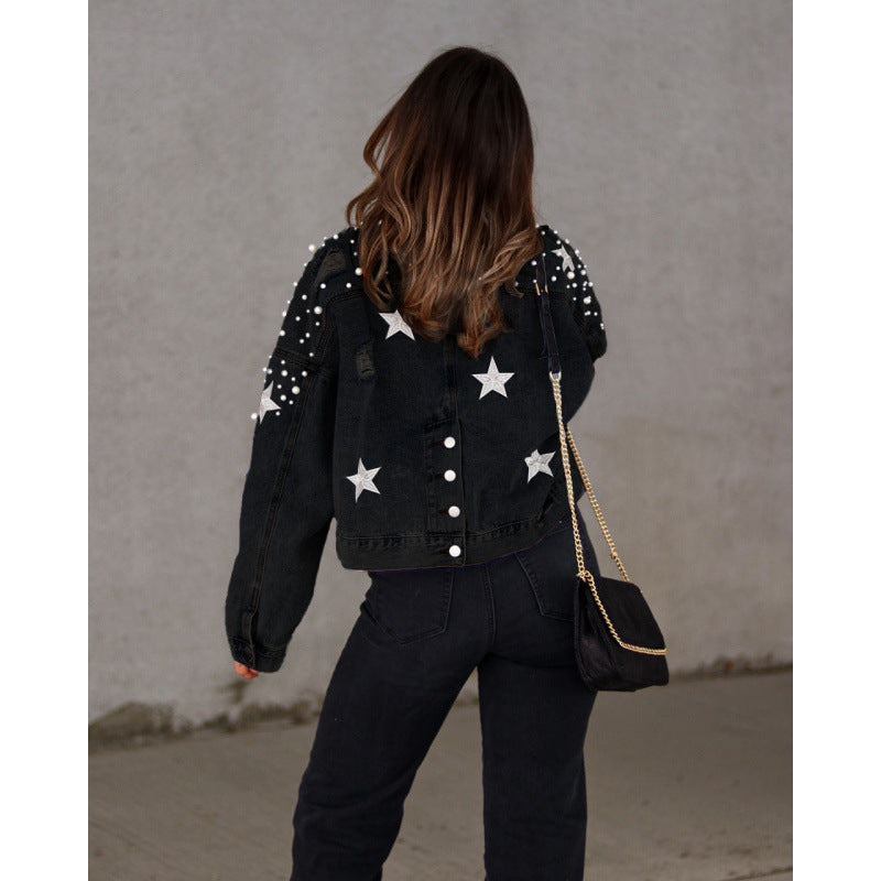 Damen Jeansjacke mit auffälligen Applikationen und oversized Schnitt Krohn-e