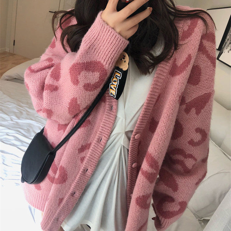 Damen Strickcardigan mit auffälligem Leopardenmuster und großzügigem Schnitt Krohn-e
