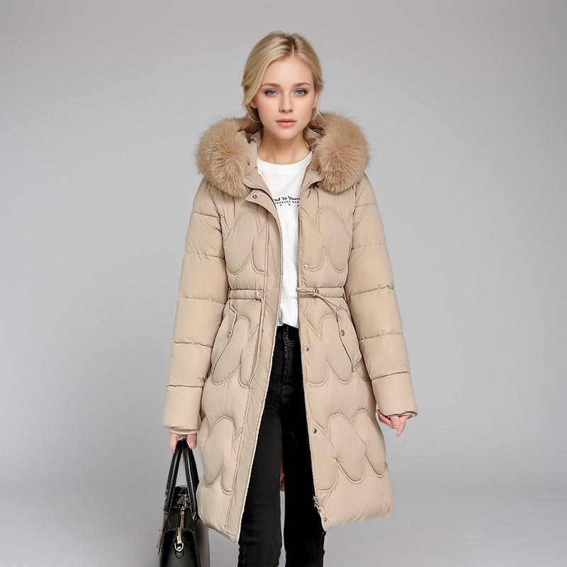 Damen modischer Puffer-Mantel mit abnehmbarem Kunstfellkragen und taillierbarem Gummizug Krohn-e