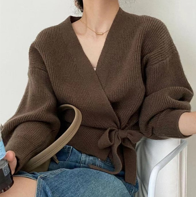 Damen Wickelstrickjacke mit weit geschnittenen Ärmeln und Taillengürtel Krohn-e