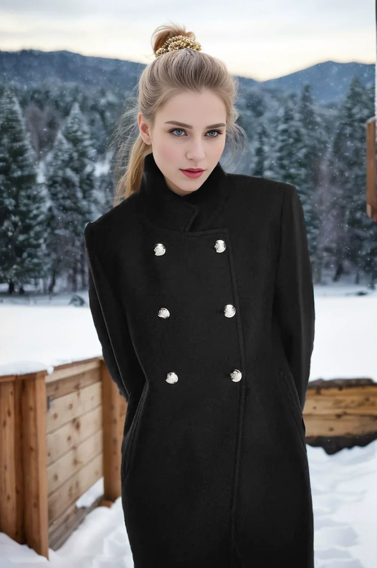 Krohn-e | Damenwolljacke mit Doppelten Knöpfen und Hohem Kragen