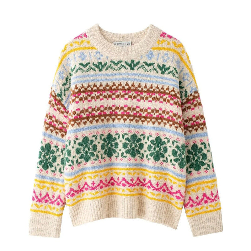 Damen Strickpullover mit floralem Mustermix und lässigem Schnitt Krohn-e
