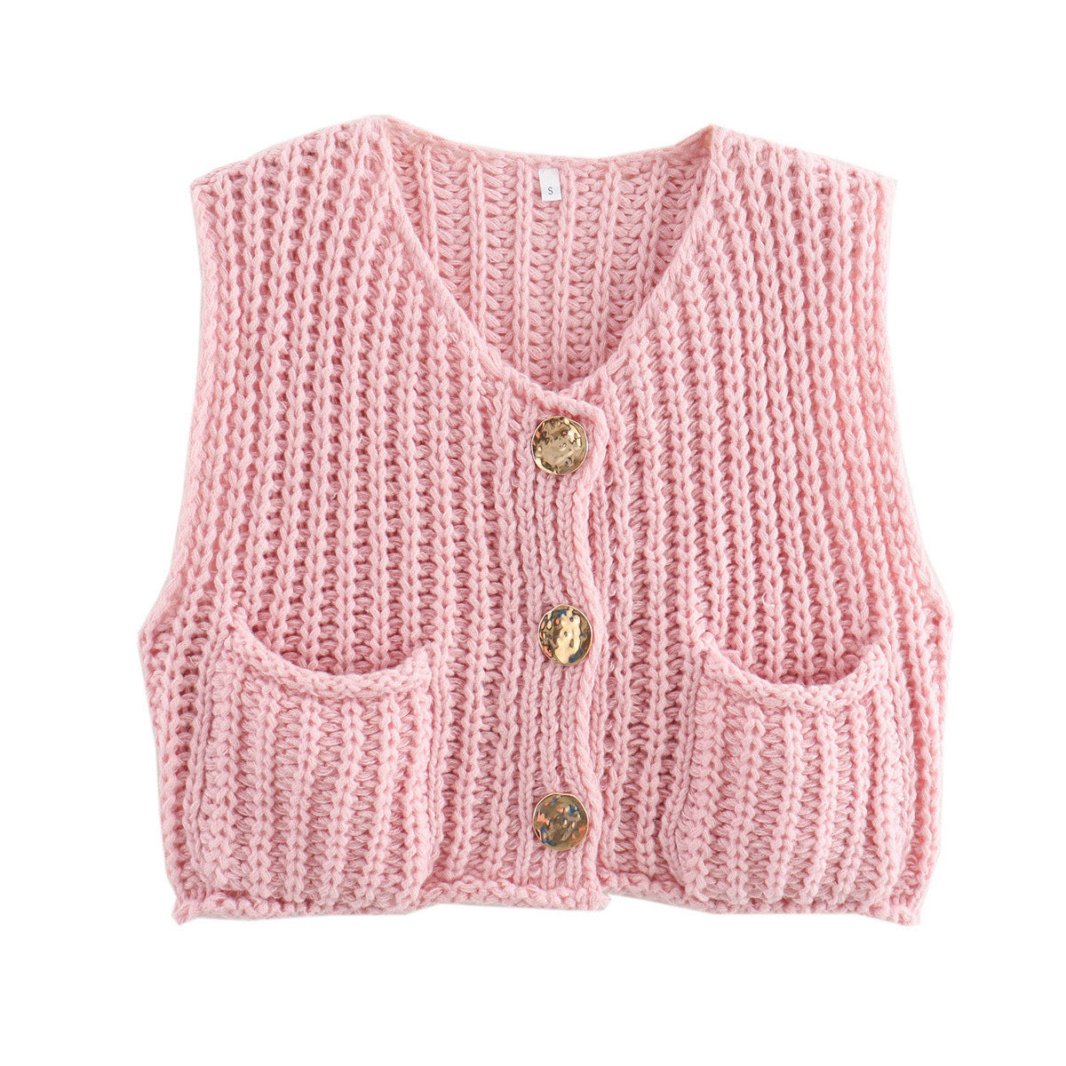 Damen modische Strickweste mit Knopfdetails und aufgesetzten Taschen Krohn-e