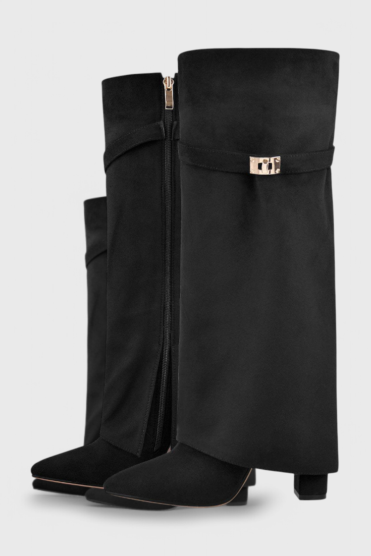 KROHN-E Damen Elegante Alltagsstiefel Schwarz Glattleder Schlank