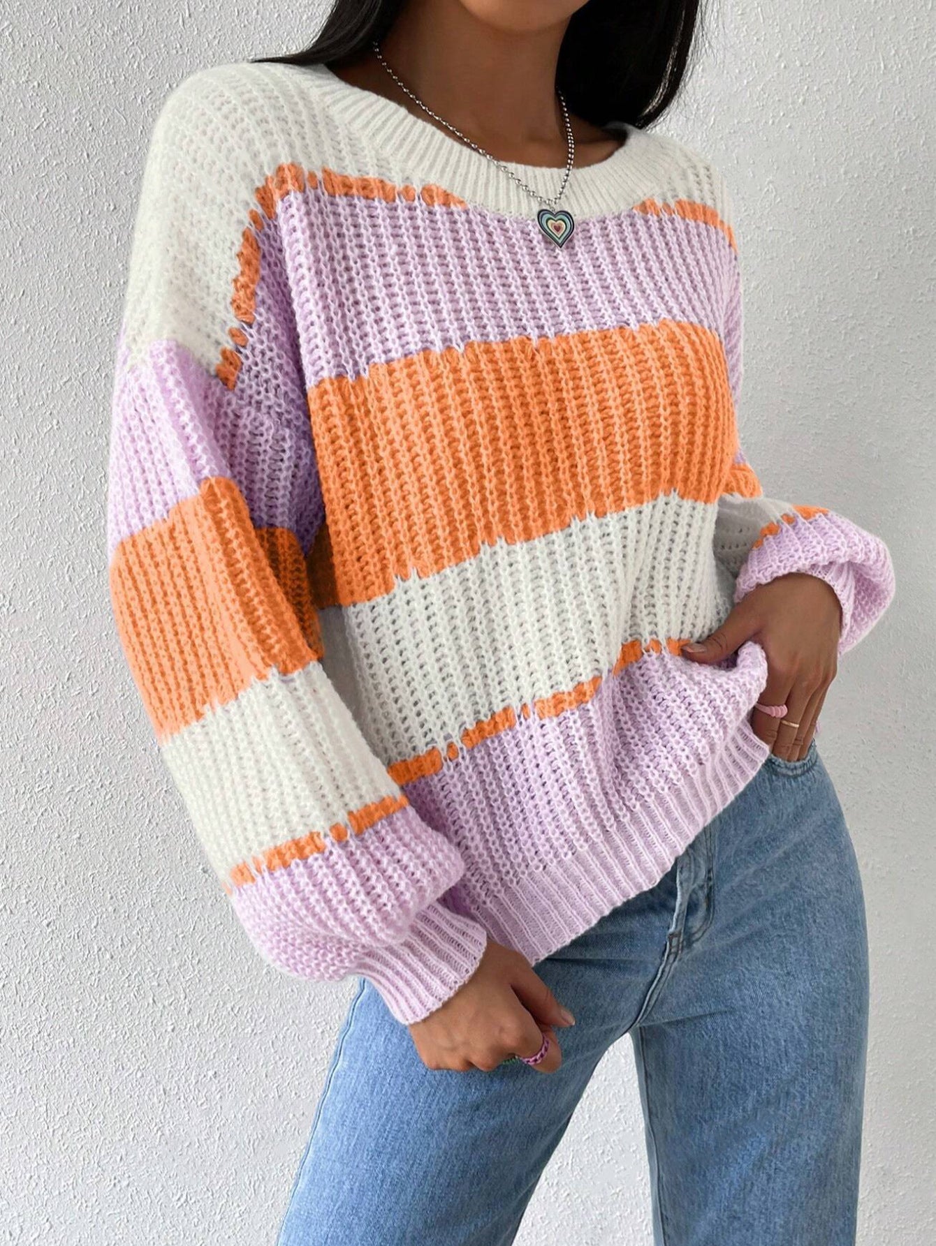 Krohn-e | Pullover Pullover Grobstrick Übergröße Fit Langarm Freizeit Crew Neck
