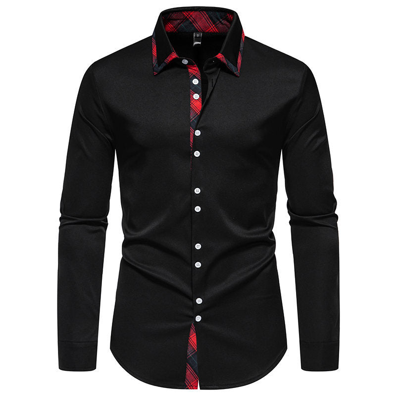 Herren elegantes Langarmhemd mit karierter Kragen-Details Krohn-e