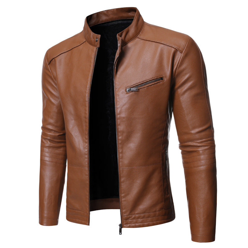 Herren elegante Kunstlederjacke mit modernem Stehkragen Krohn-e