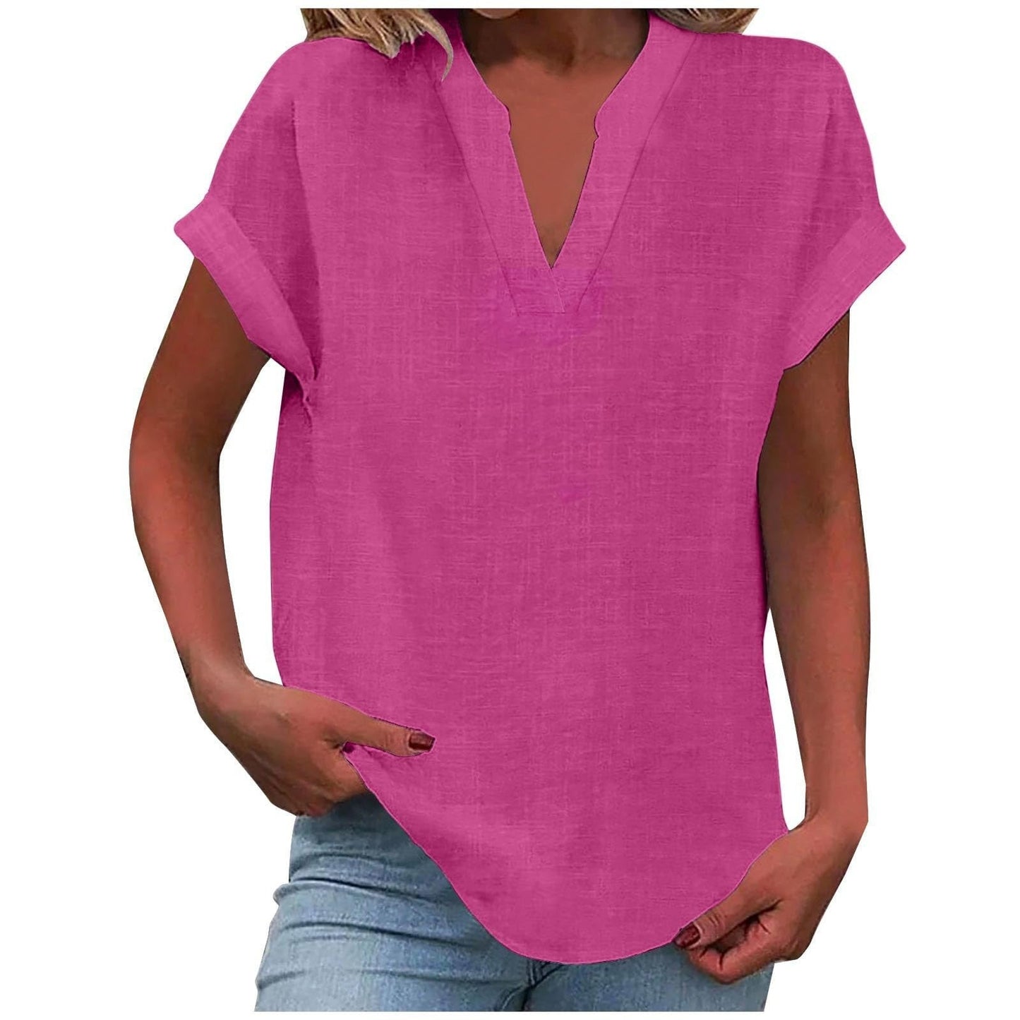 KROHN-E Damen V-Ausschnitt Bluse Relaxed Fit Leichter Stoff Weiß