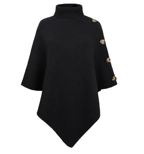 Damen Strick-Poncho mit steigendem Kragen und dekorativen Knopfdetails Krohn-e