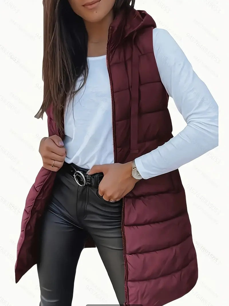 Damen Stylische gesteppte Weste mit Kapuze und langen Schnitt Krohn-e