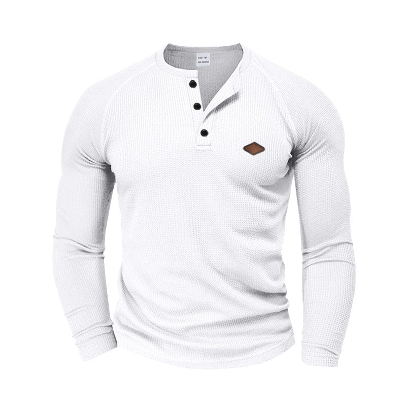 Herren langärmliges Henley-T-Shirt mit strukturiertem Gewebe und modischem Knopfdesign Krohn-e