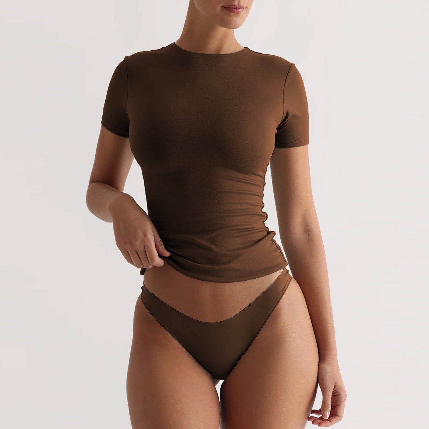 Damen figurbetontes T-Shirt mit Rundhalsausschnitt und kurzem Arm Krohn-e