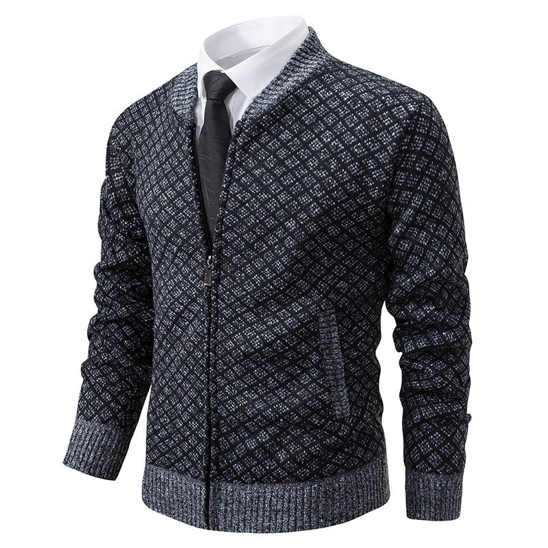 Herren Strickjacke mit modernem Zippverschluss und strukturiertem Design Krohn-e