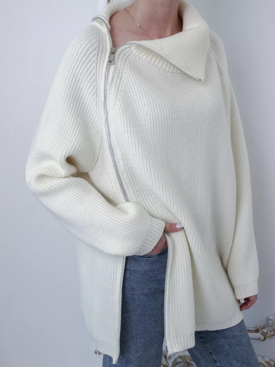 Krohn-e | Wärmer Bequemer Damenpullover mit Reißverschluss
