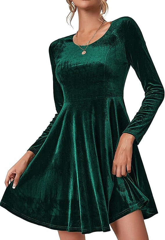 Damen Elegantes Samtkleid mit geschwungenem Saum und langen Ärmeln Krohn-e