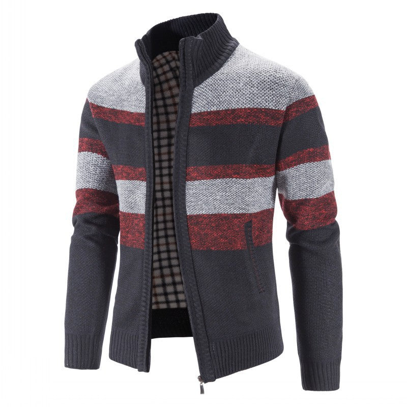 Herren modischer Strickpullover mit durchgehendem Reißverschluss und gestreiftem Design Krohn-e