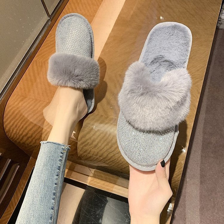 Damen Glamouröse Hausschuhe mit Glitzer und weichem Fell Krohn-e
