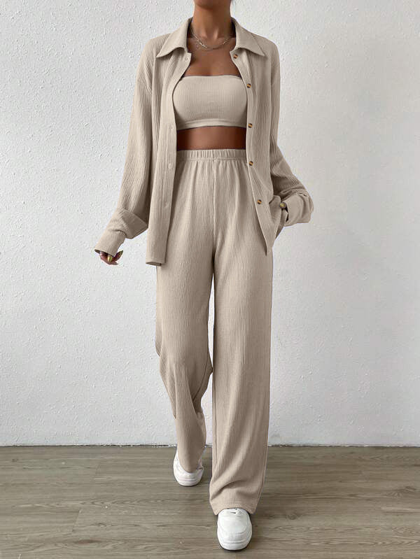 Damen Zweiteiliges Lounge-Set mit Oberteil und weiter Hose Krohn-e