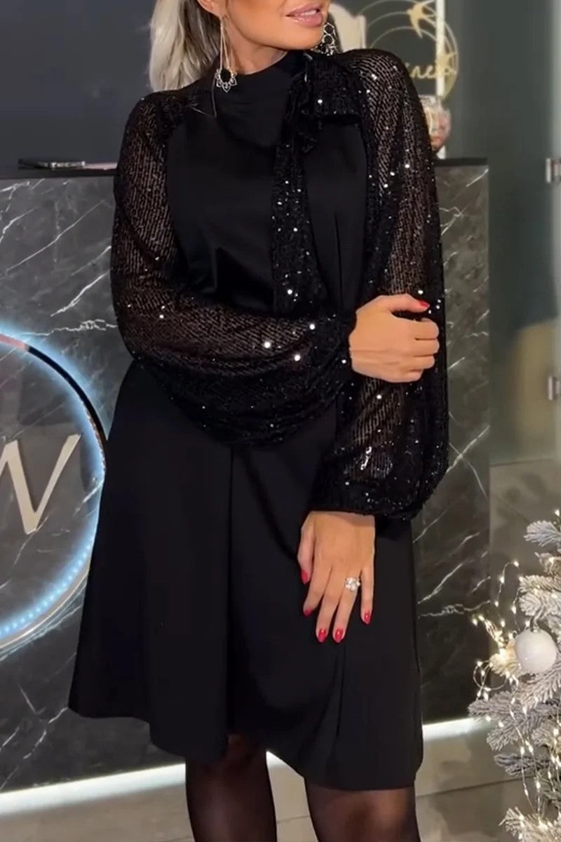 Damen Elegantes Kleid mit glitzernden Ärmeln und festlichem Kragen Krohn-e