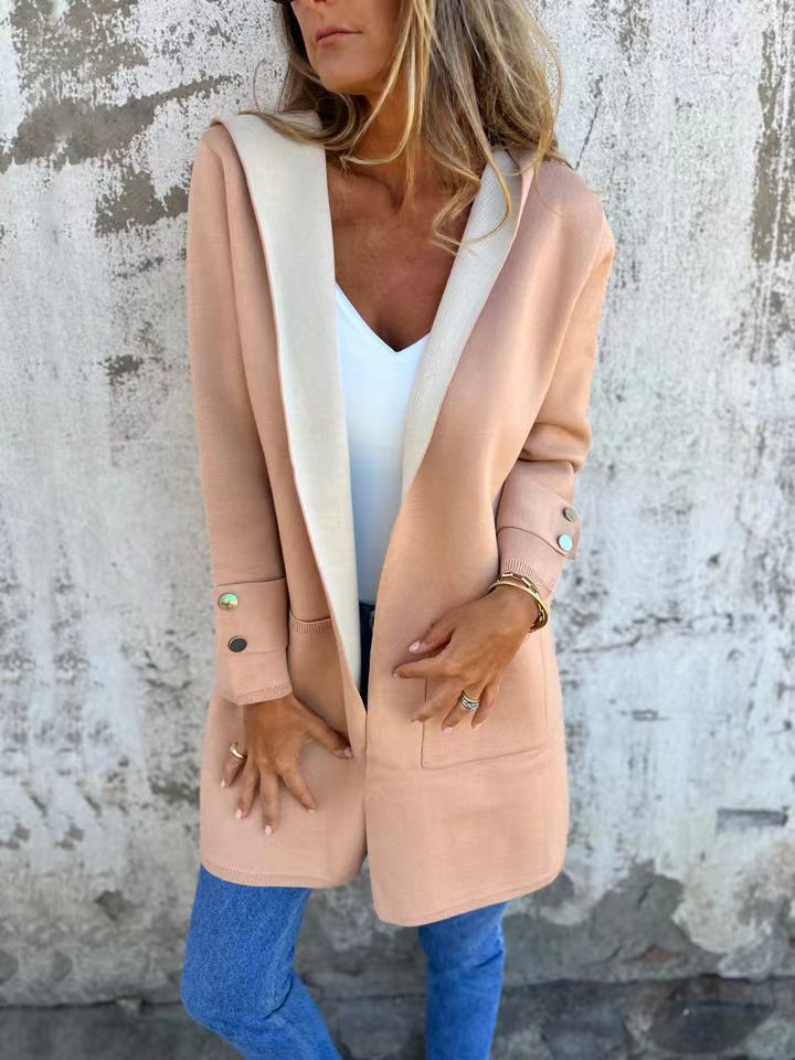 Damen modische Longjacke mit großzügiger Kapuze und praktischen Taschen Krohn-e