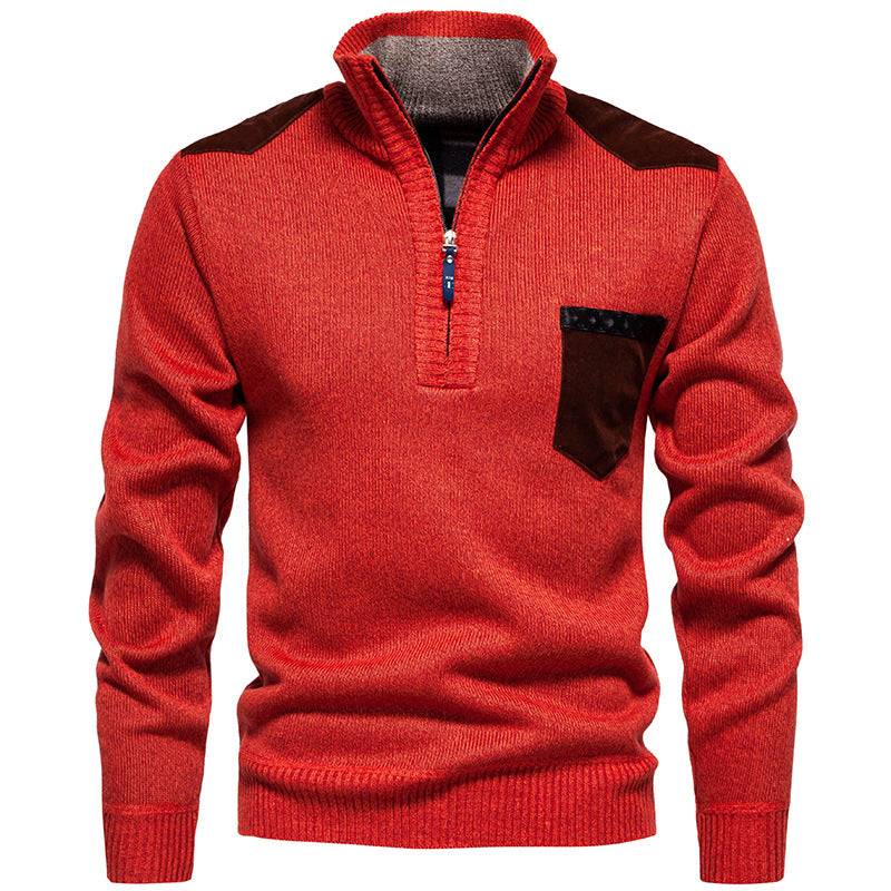 Herren Stehkragenpullover mit kontrastierenden Details und praktischen Taschen Krohn-e