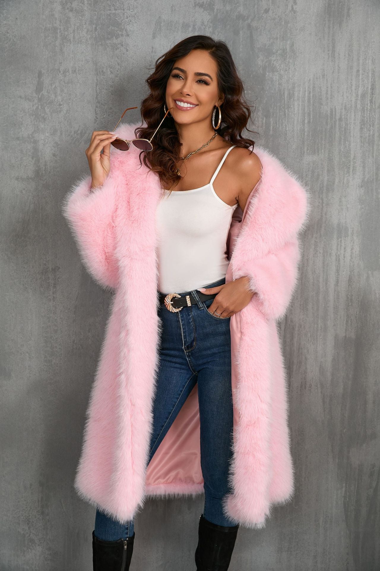 Damen Luxuriöser Kunstfellmantel mit elegantem Schnitt Krohn-e