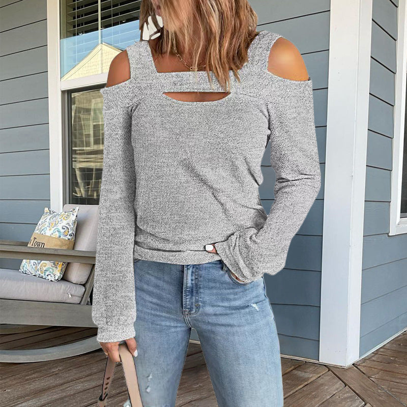 Damen modisches Longsleeve-Top mit Cut-Out-Details und Schulterfreiem Design Krohn-e