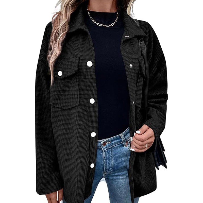 Damen Bequeme Waffel-Design Bluse mit Taschen Krohn-e