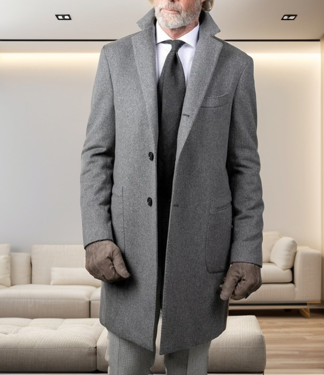 Herren eleganter Langmantel aus weichem Stoff Krohn-e