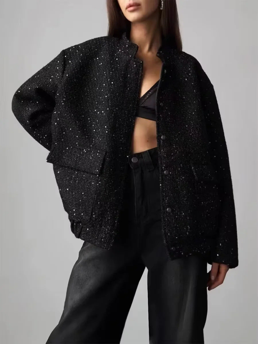 Krohn-e | Gold Pailletten Stehkragenjacke