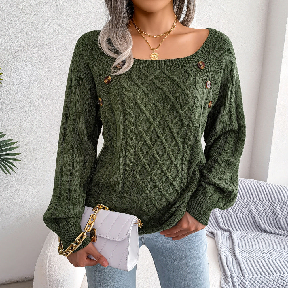 Damen-Pullover mit Rautenmuster und quadratischem Ausschnitt
