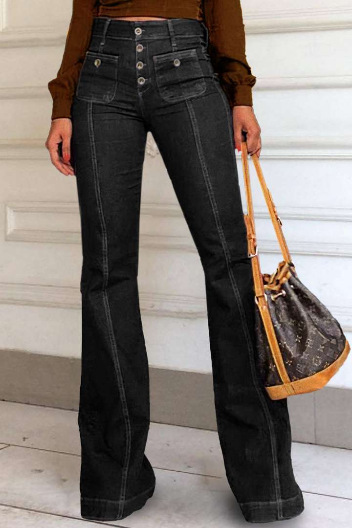 Damen Bootcut Jeans mit hohen Taillen und modischen Knopfdetails Krohn-e