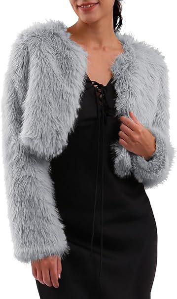 Damen Kurze glamouröse Kunstfelljacke mit lockeren Ärmeln Krohn-e