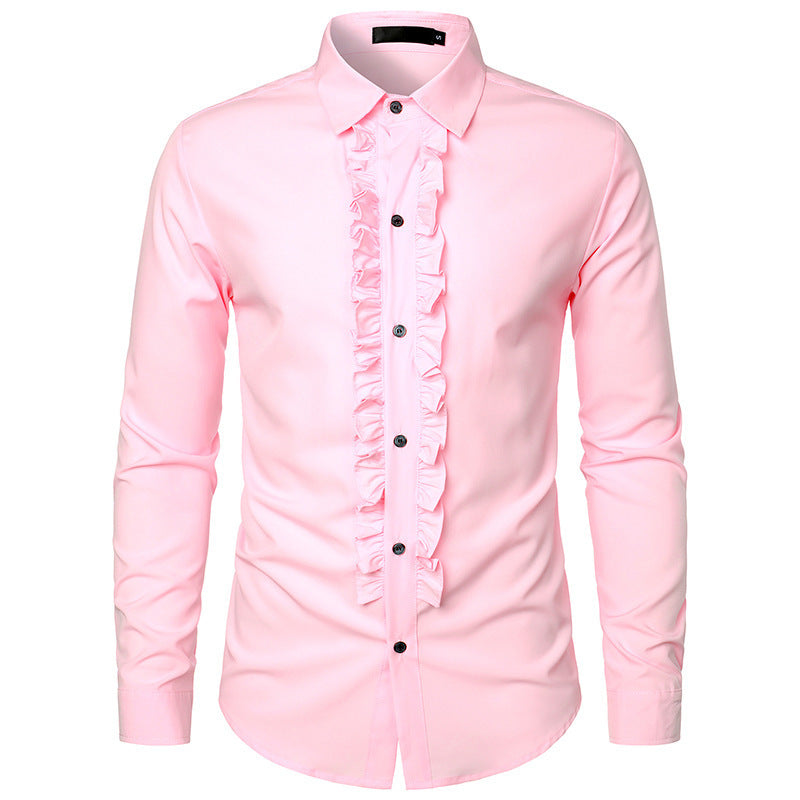 Herren Langarmhemd mit Rüschenverzierung und eleganten Knopfdetails Krohn-e