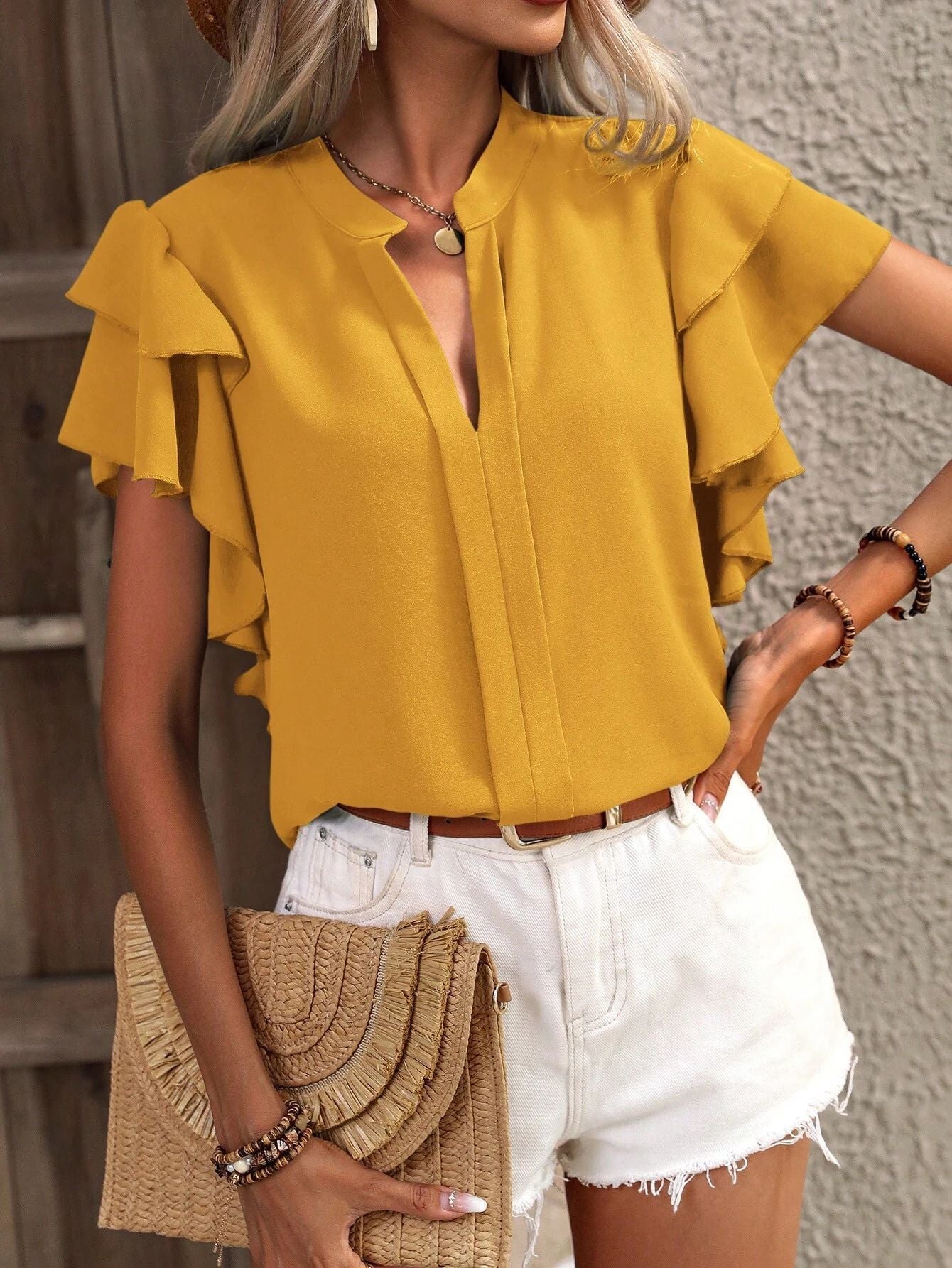 Damen elegante Bluse mit voluminösen Rüschen Krohn-e