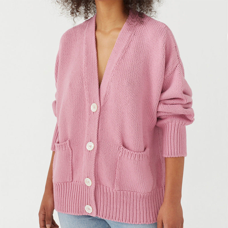 Damen Oversized Strickjacke mit Taschen und V-Ausschnitt Krohn-e