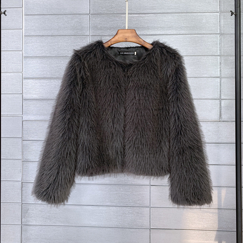 Damen Flauschige Kurzjacke aus hochwertigem Kunstfell mit eleganten Ärmeln Krohn-e