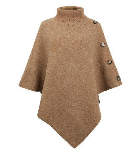 Damen Strick-Poncho mit steigendem Kragen und dekorativen Knopfdetails Krohn-e