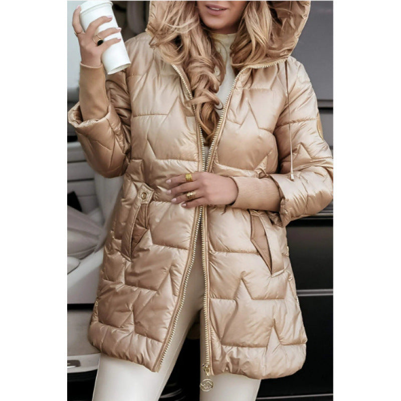 Damen Longline Steppjacke mit abnehmbarem Kapuzenfutter und seitlichen Reißverschlusstaschen Krohn-e
