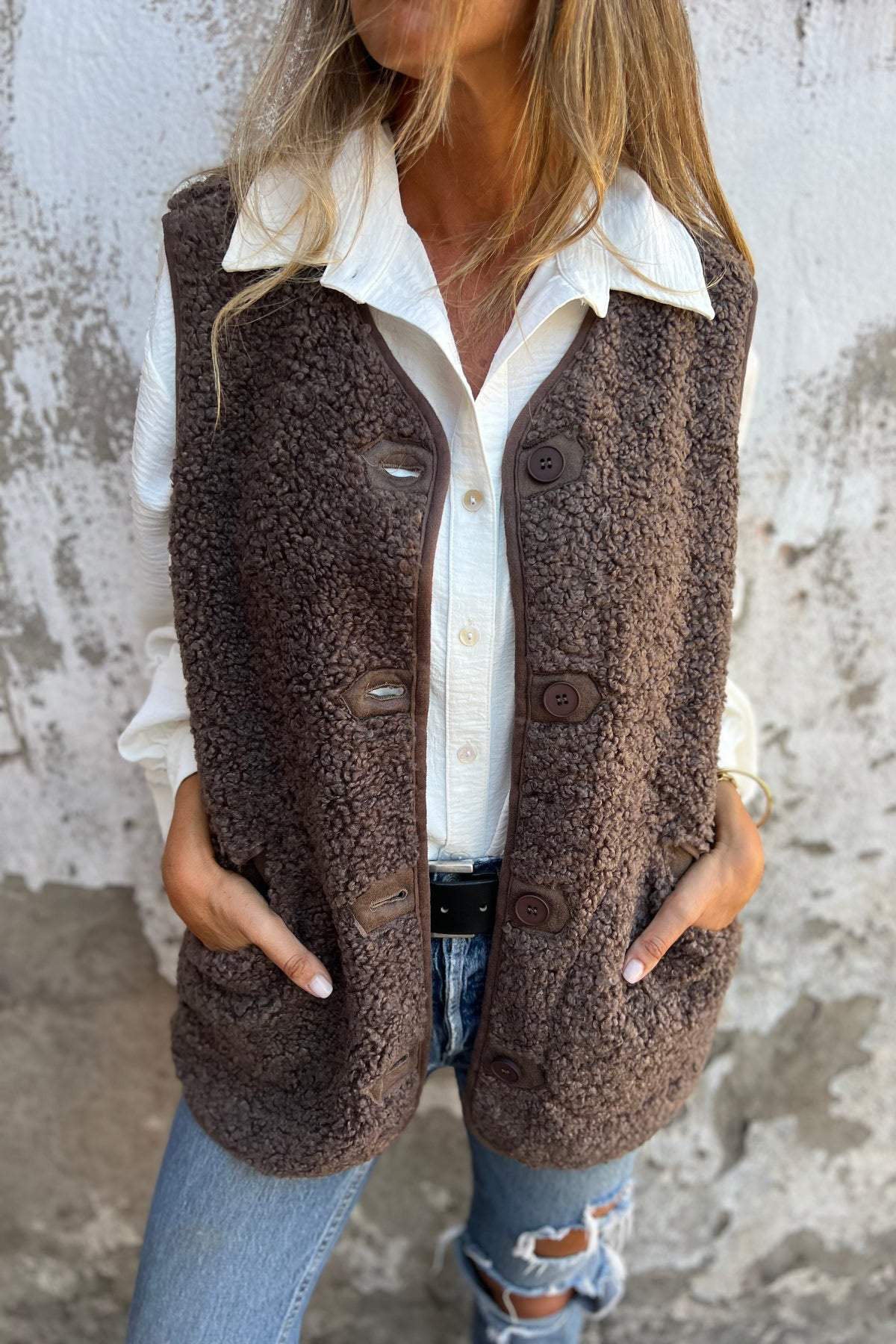 Krohn-e | Sherpa Knopf Weste Jacke