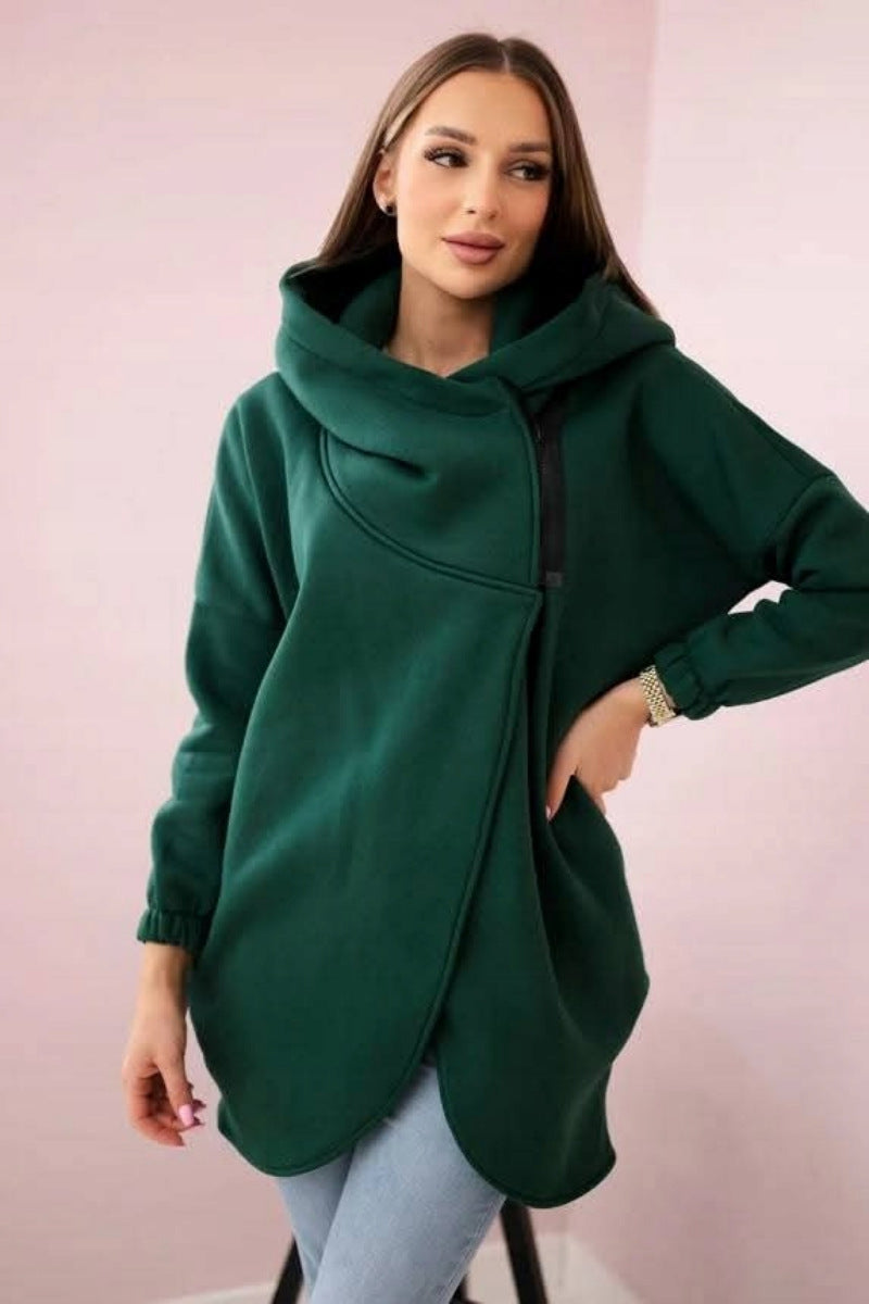 Krohn-e | Asymmetrische Reißverschluss Kapuzenfleece Sweatjacke