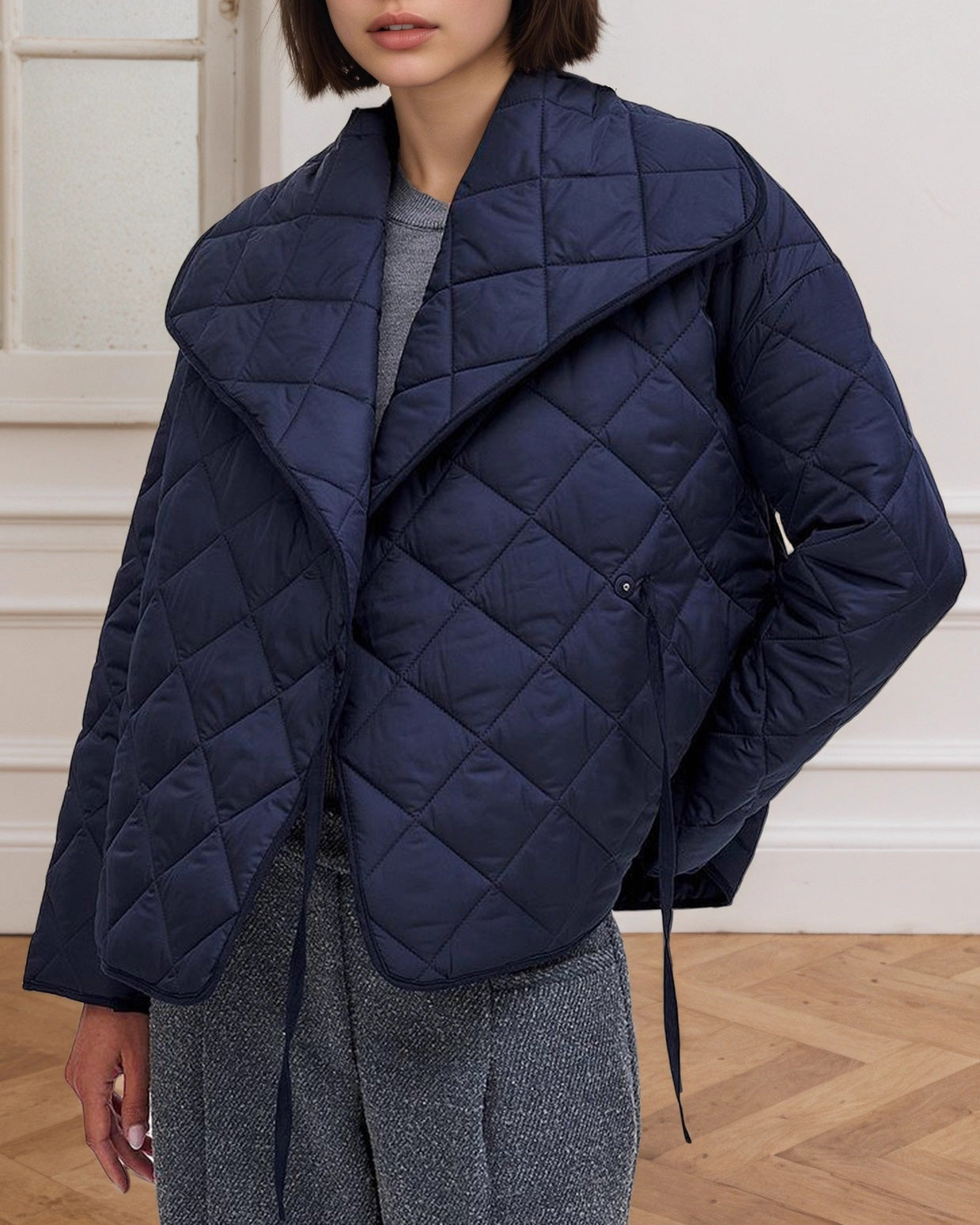 Krohn-e | Diamantsteppung Gekürzte Große Revers Baumwolljacke