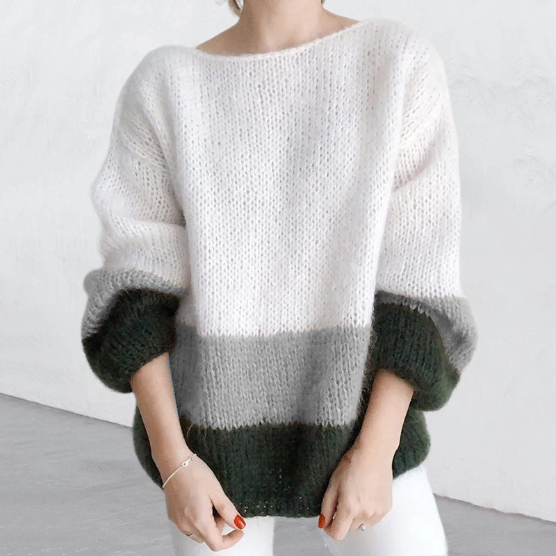 Damen Grobstrickpullover mit modernem Blockmuster und lässigem Schnitt Krohn-e