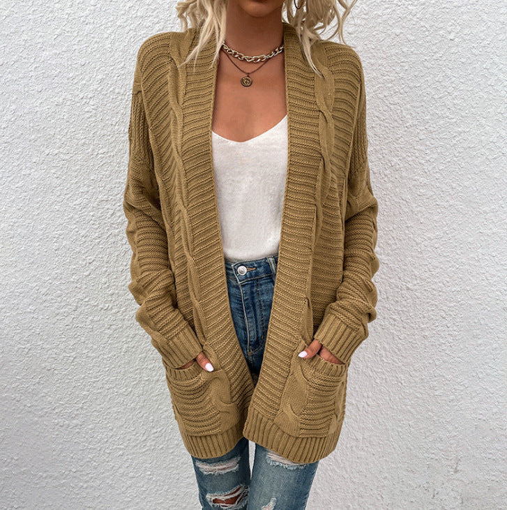 Damen Grobstrick-Cardigan mit großen Taschen und strukturiertem Design Krohn-e