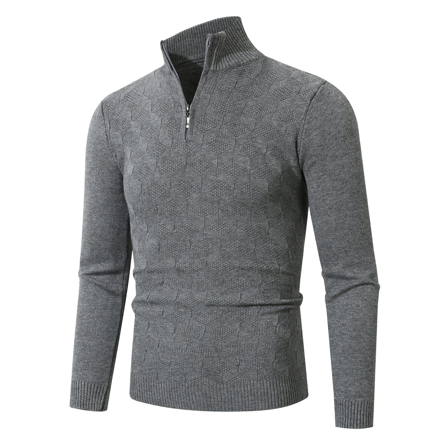 Herren lässiger Strickpullover mit halbem Reißverschluss und strukturiertem Muster Krohn-e