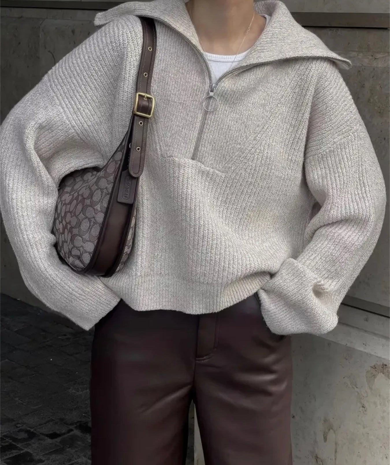 Damen Strickpullover mit Reißverschluss und lässigem Schnitt Krohn-e
