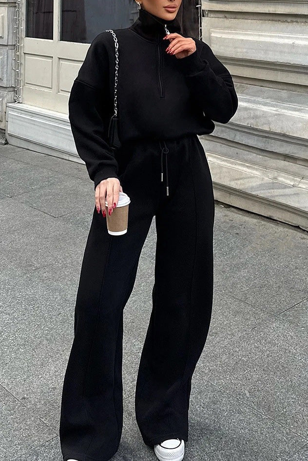 Krohn-e | Vibes Halb Offenes Pullover Sweatshirt und Hose Zwei Teiliges Satz