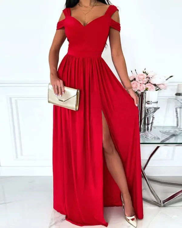Damen Maxikleid mit schulterfreiem Design und raffiniertem Schlitz Krohn-e