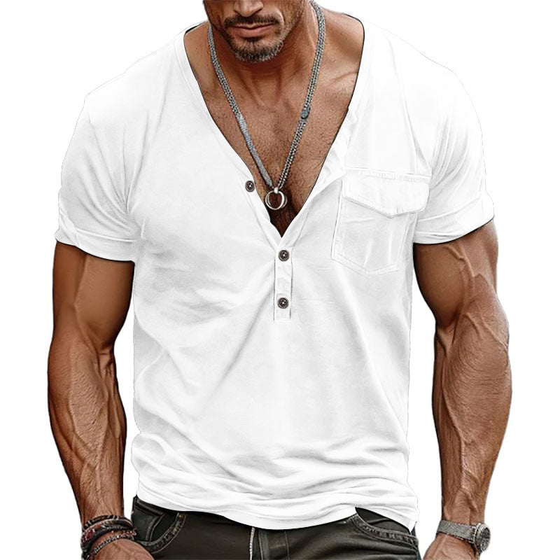 Herren Kurzarm-Henley-T-Shirt mit dekorativer Brusttasche und modernem Schnitt Krohn-e