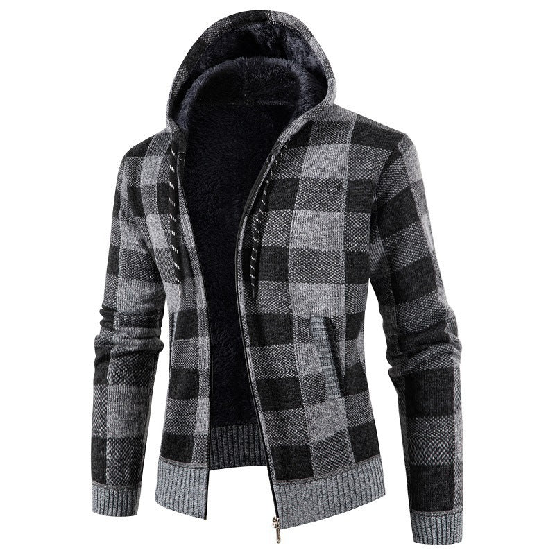Herren gemütliche Kapuzenjacke mit kariertem Design Krohn-e